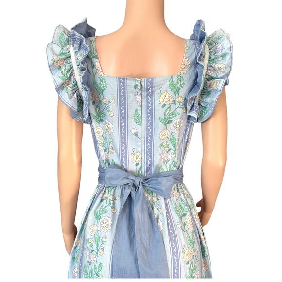 Vintage Blair Woolverton Floral Fit & Flare Midi Dress Statement Shoulder Large - Picture 11 of 11